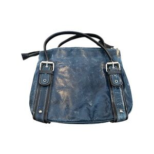 TANI Blue/Gray Distressed Leather Handbag Bag